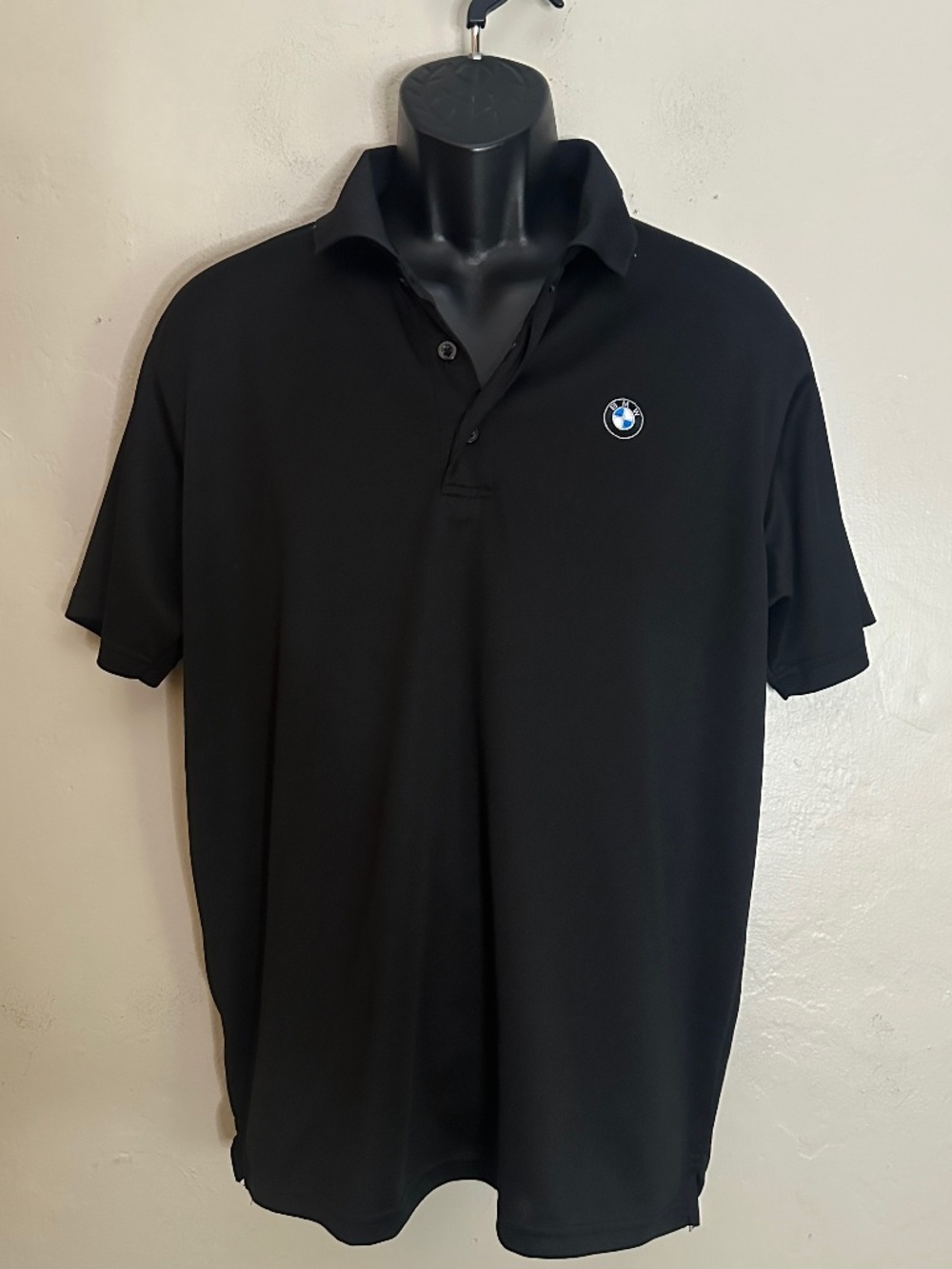 BMW Embroidered Polo Medium Gently worn 100% polyester 23" armpit to armpit